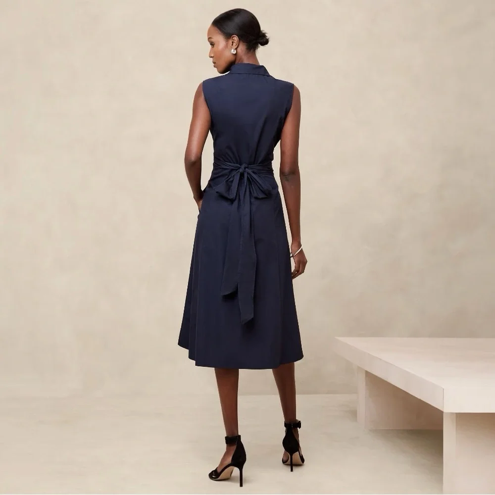NWT Banana Republic POPLIN CROSS-WAIST MIDI DRESS - Picture 2 of 3